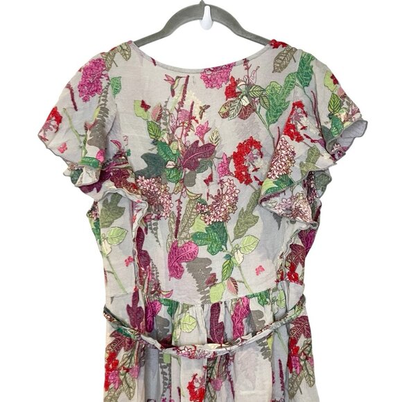 World Market Women's Floral Yasmine Maxi Dress Belted Ruffle Button Large / XL - Picture 5 of 6